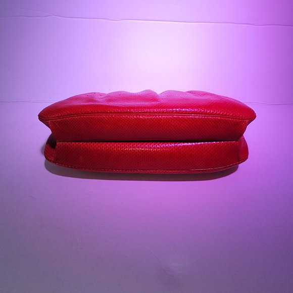 Vintage Judith Leiber Red Snakeskin Clutch with Strap and Gemstones w/ gold comb - Picture 6 of 9